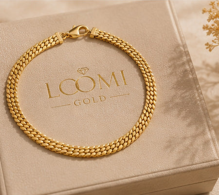 22K Yellow Gold Triple Row Oval Link Bracelet
